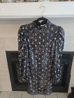 Lulu's Black Knotted Strap Sequin Mini Dress